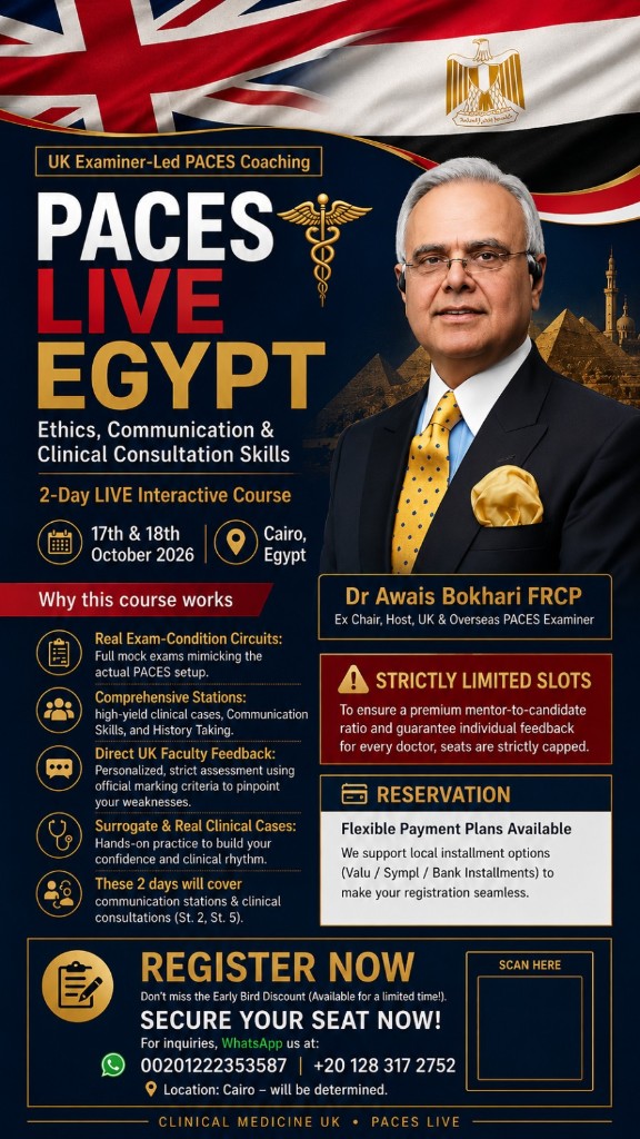 PACES LIVE Egypt course flyer — Dr Awais Bokhari FRCP